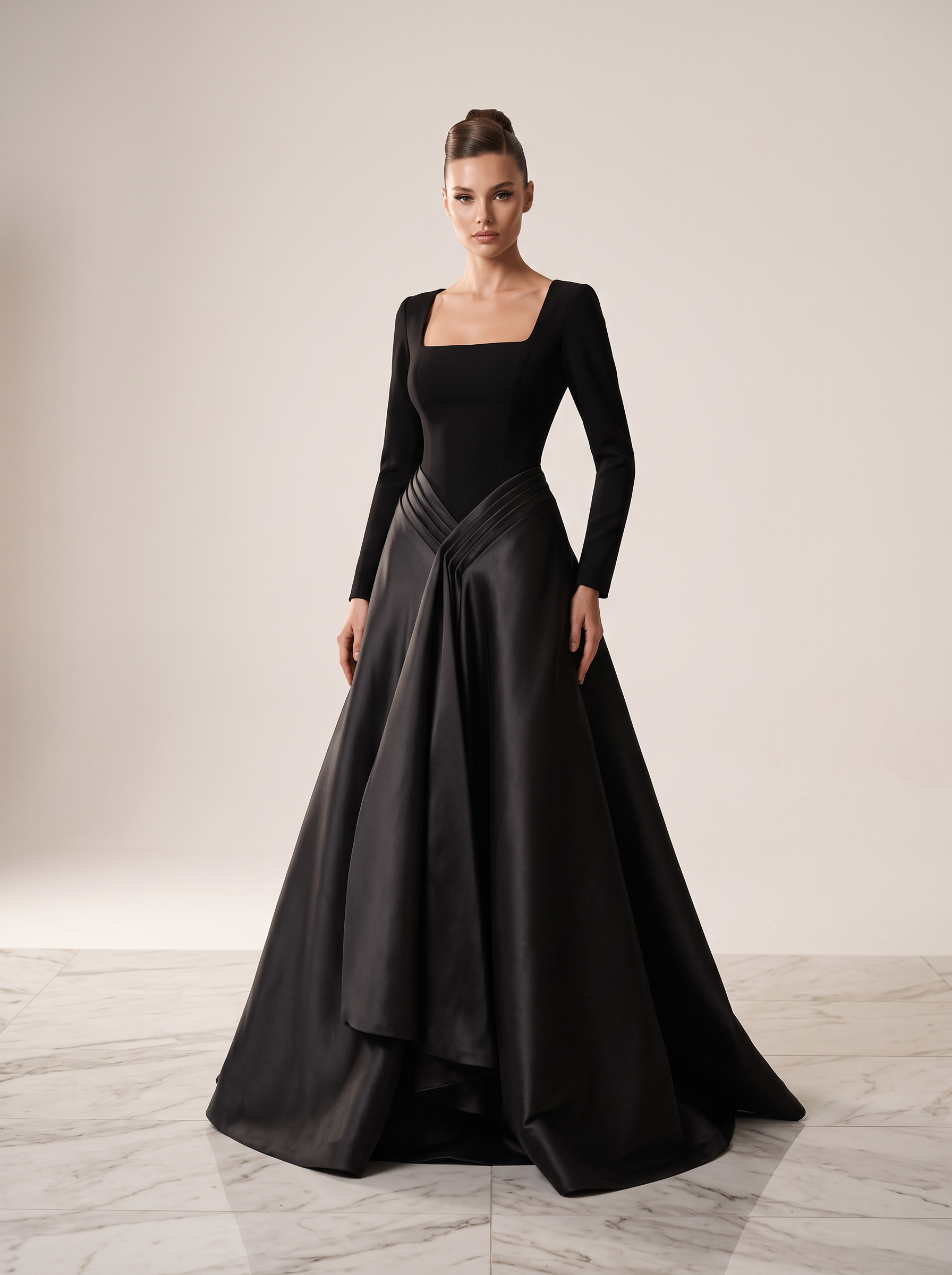 Black Satin Drape Gown — view 1