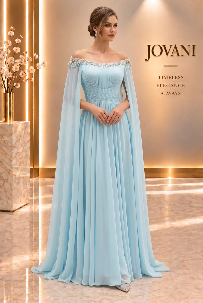 Sky Blue Cape Gown — view 1