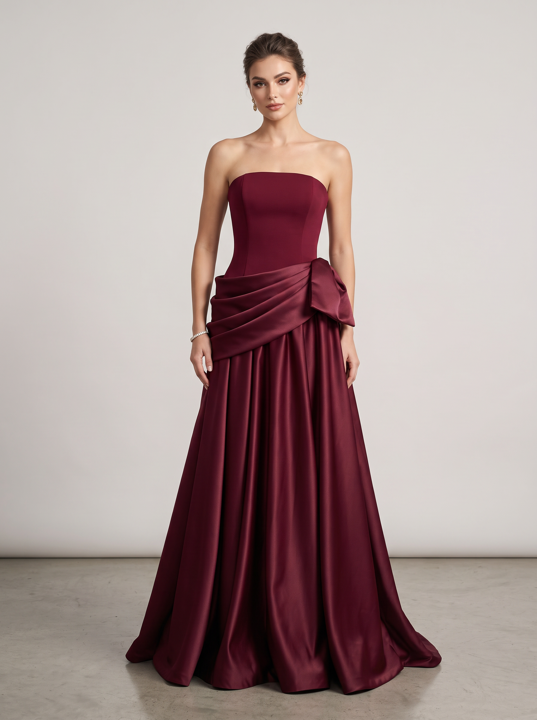 Burgundy Satin Midi Gown — view 1
