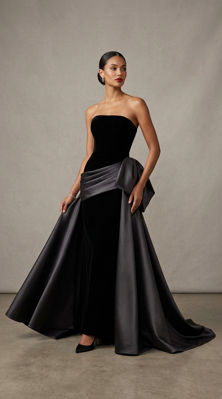 Black Velvet Bow Ballgown — view 1