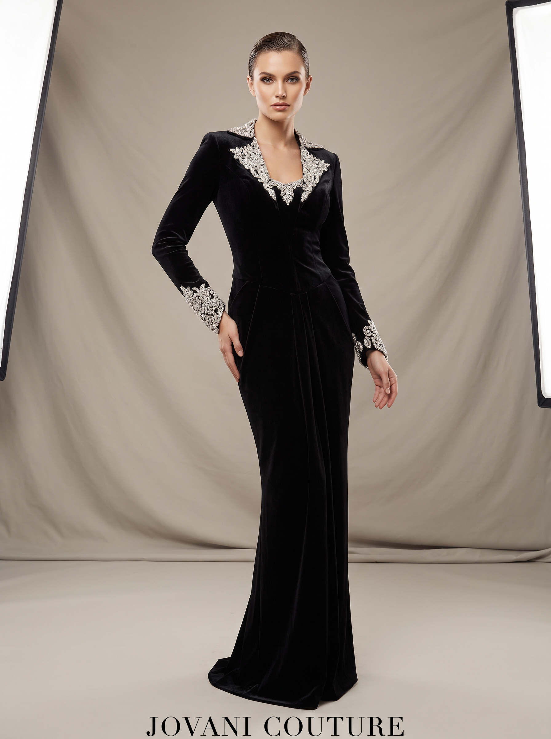 Black Velvet Crystal Gown — view 1