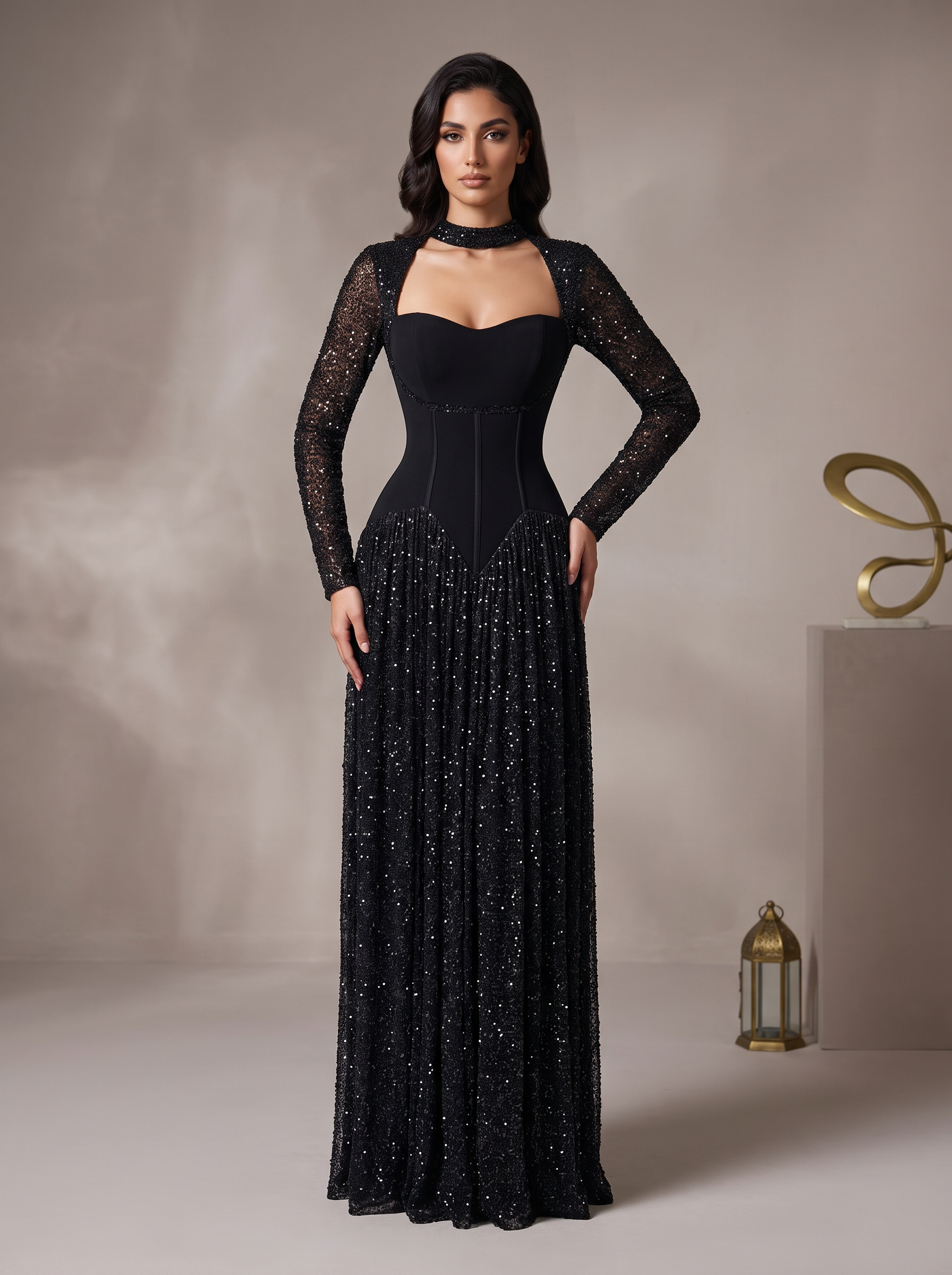 Black Glitter Corset Gown — view 1