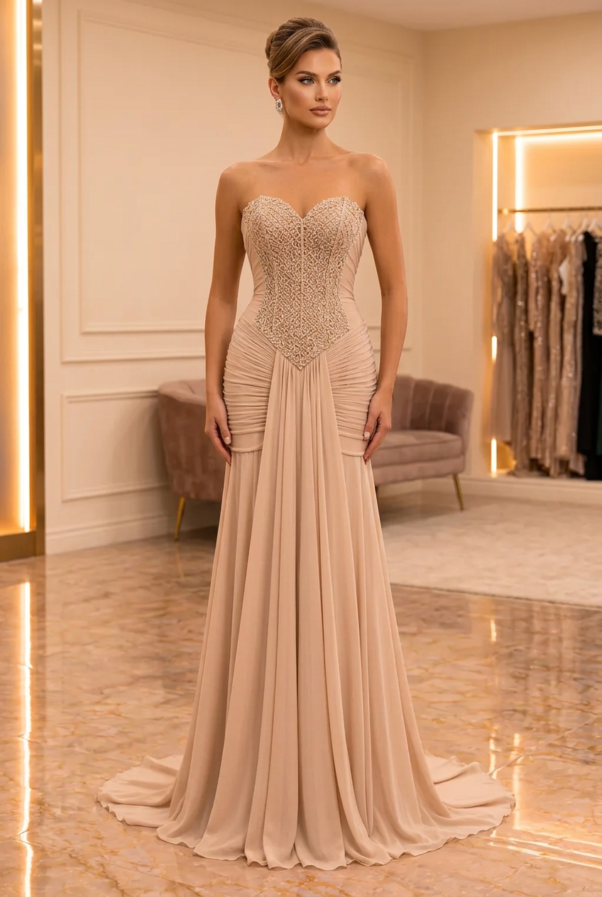 Blush Beaded Corset Gown — view 1