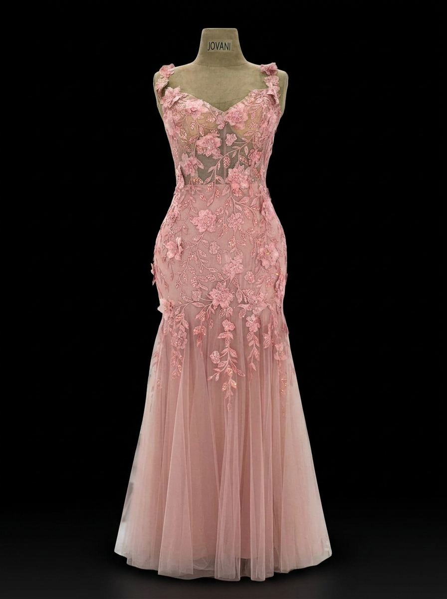 Blush Floral Appliqué Mermaid