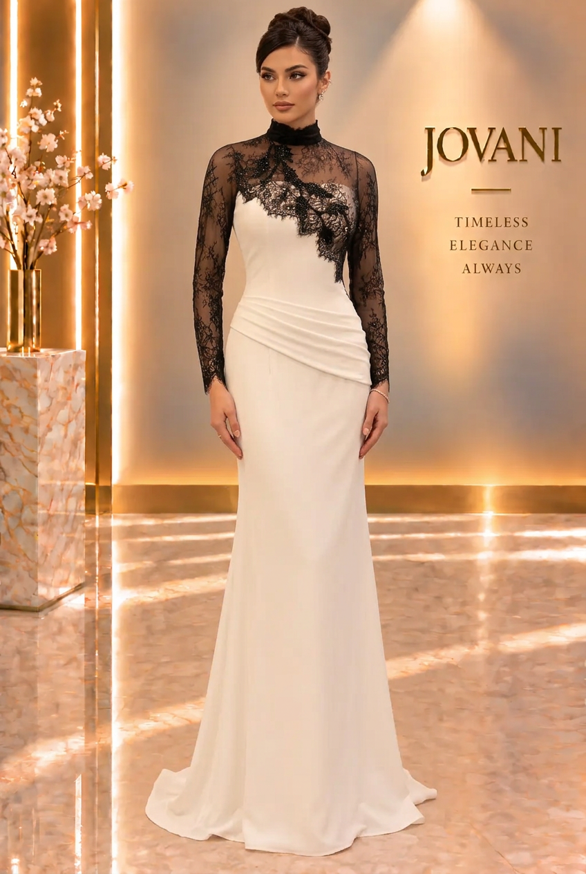Ivory & Black Lace Gown — view 1