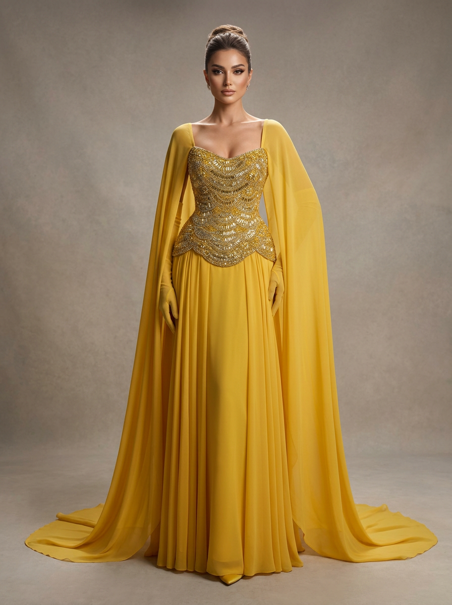 Marigold Gold Cape Gown — view 1