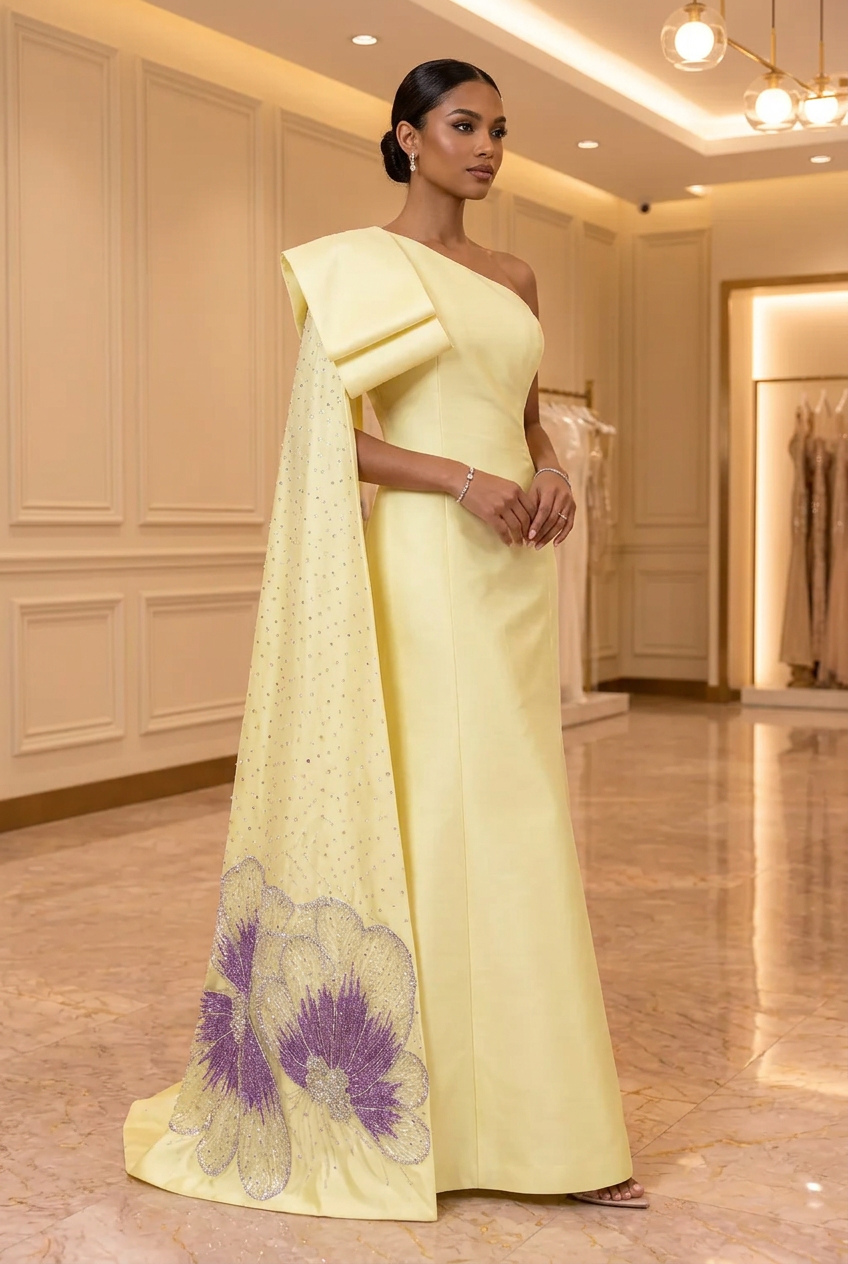 Yellow Bow Cape Gown — view 1