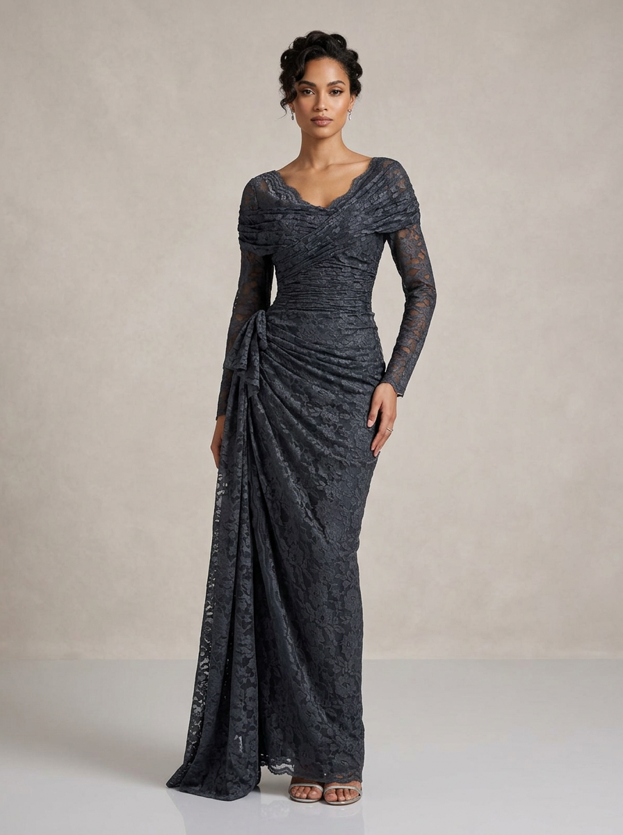 Sage Lace Draped Gown — view 1