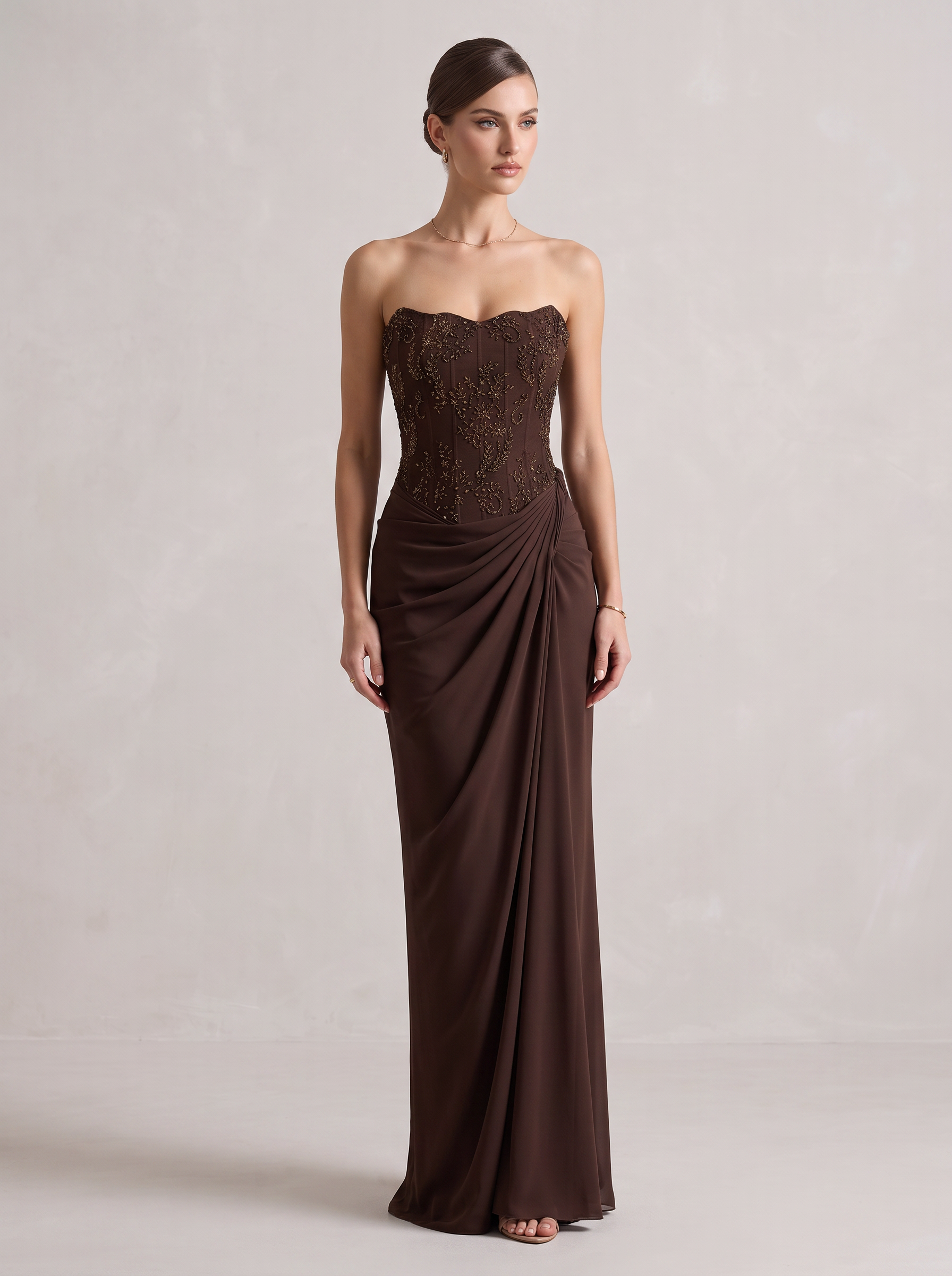 Chocolate Draped Corset Gown — view 1