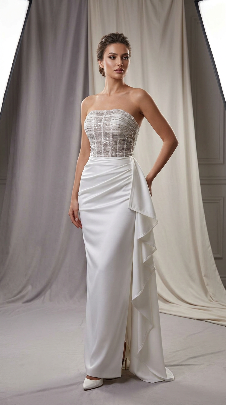Ivory Sequin Draped Gown — view 1