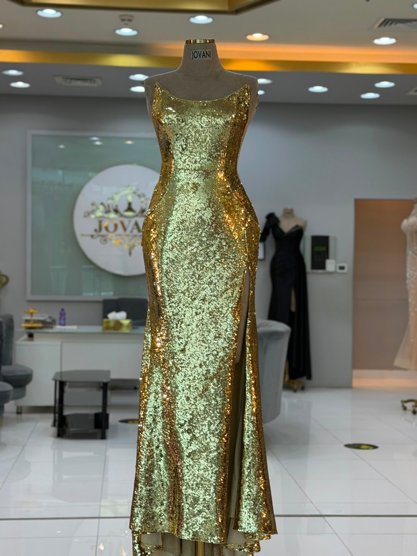 Liquid Gold Slit Gown