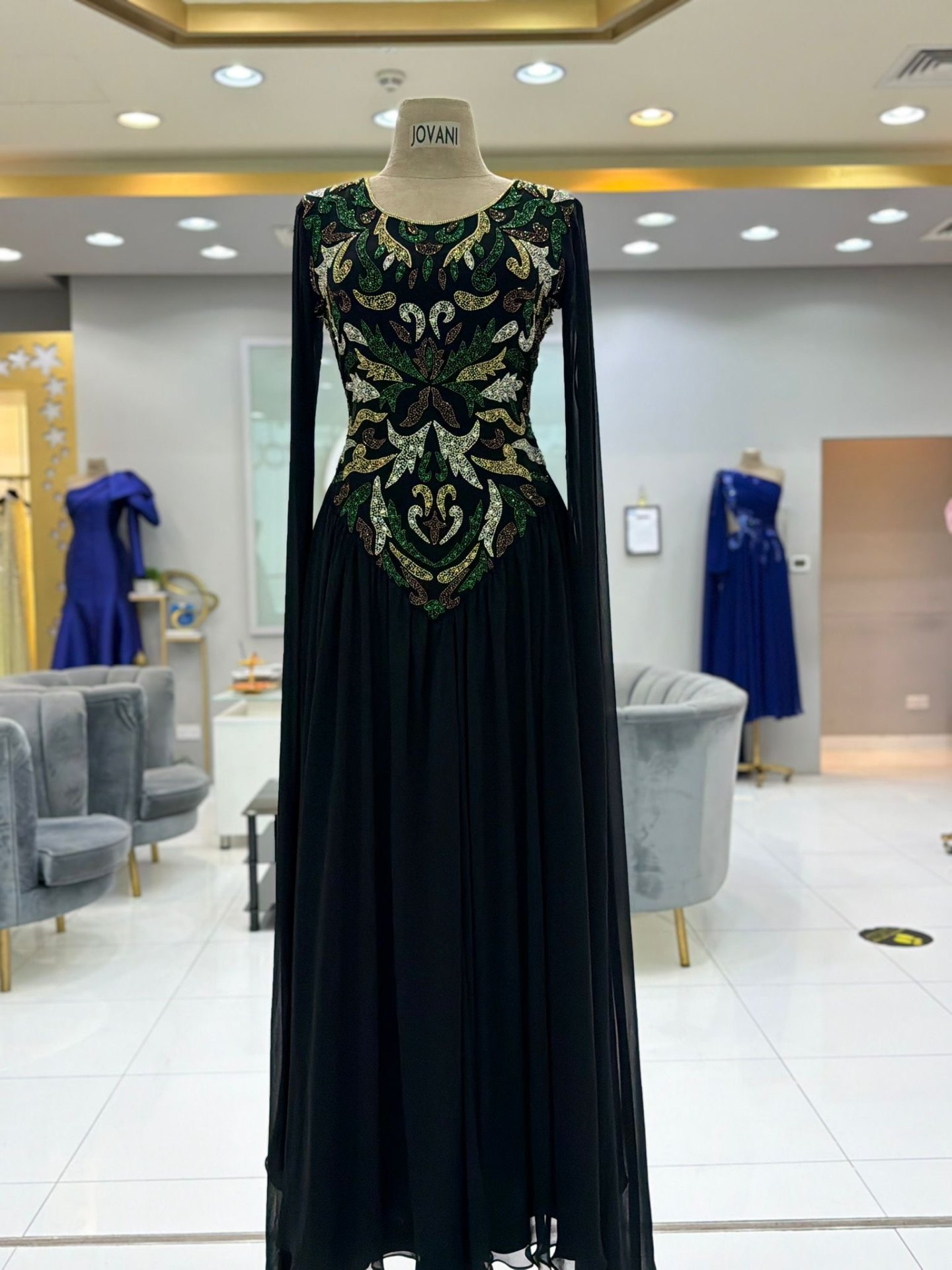 Emerald Baroque Cape Gown