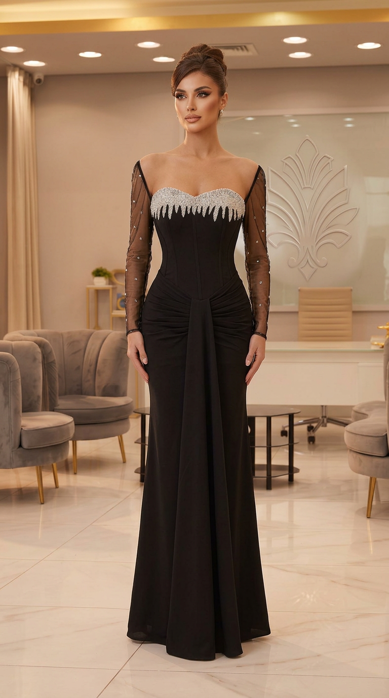 Black Crystal Drip Gown — view 1