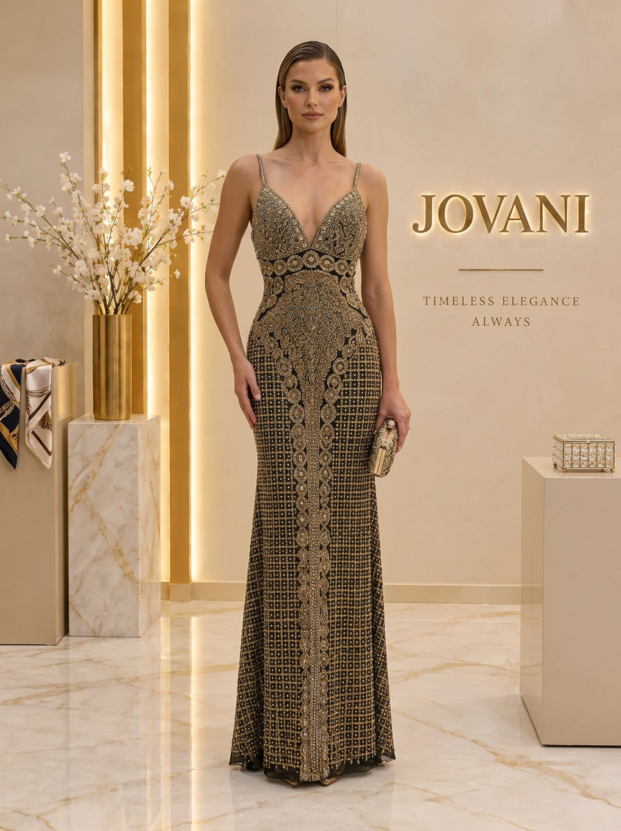 Black Gold Baroque Beaded Gown — view 1