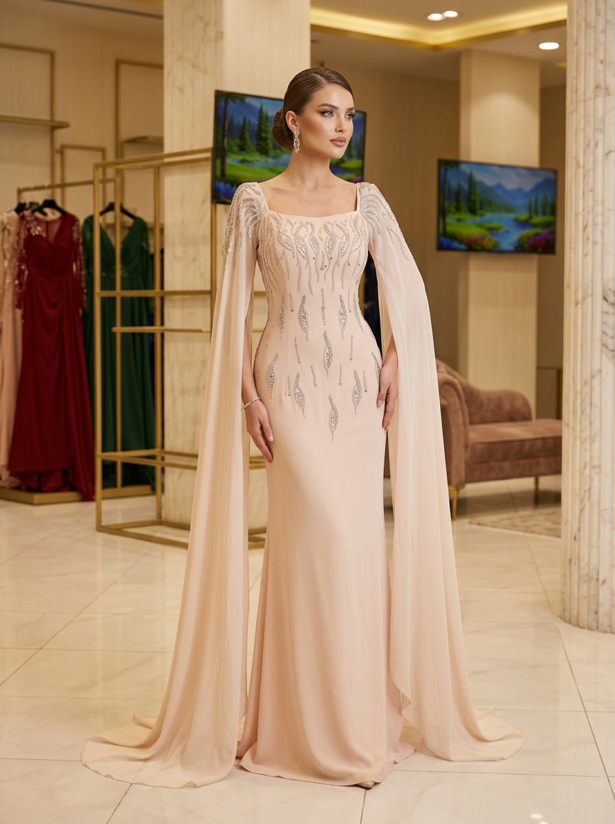Blush Crystal Leaf Cape Gown — view 1