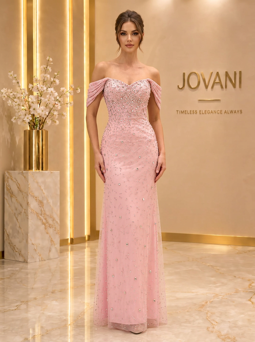 Blush Crystal Off-Shoulder Gown — view 1