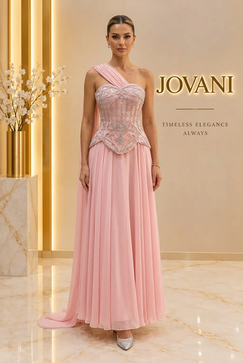Blush Ornate One Shoulder Gown — view 1
