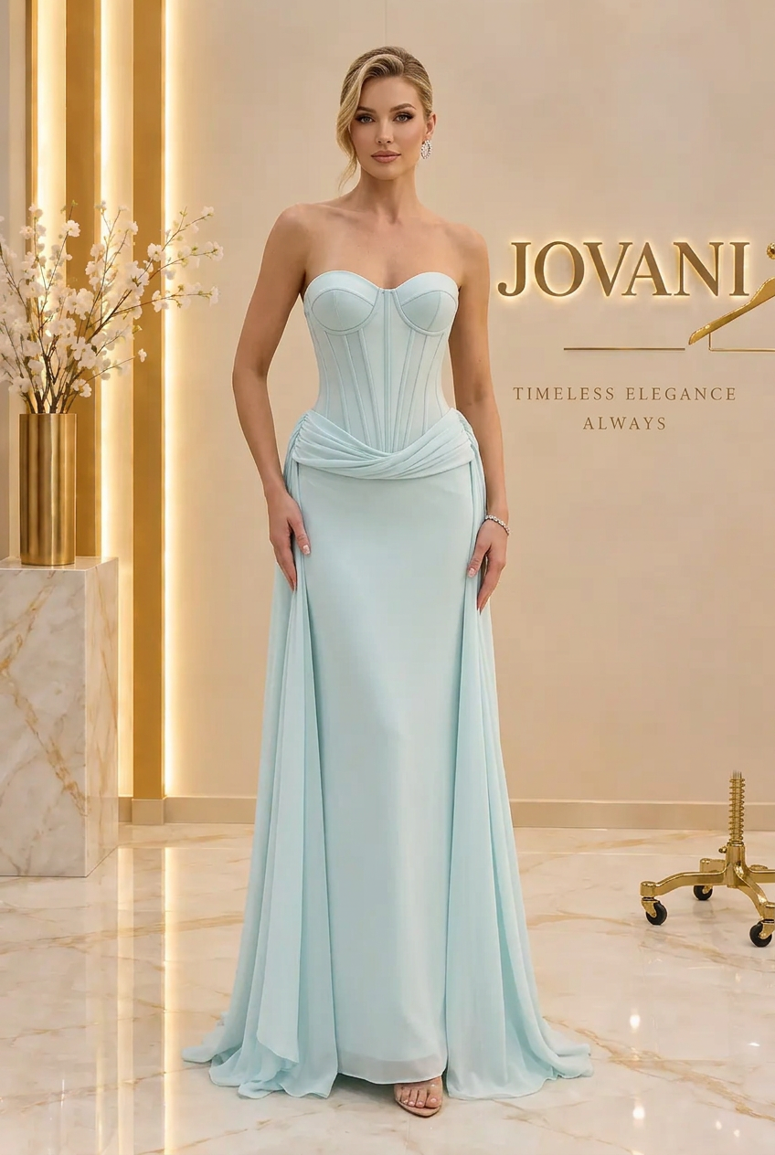 Ice Blue Corset Drape Column Gown — view 1