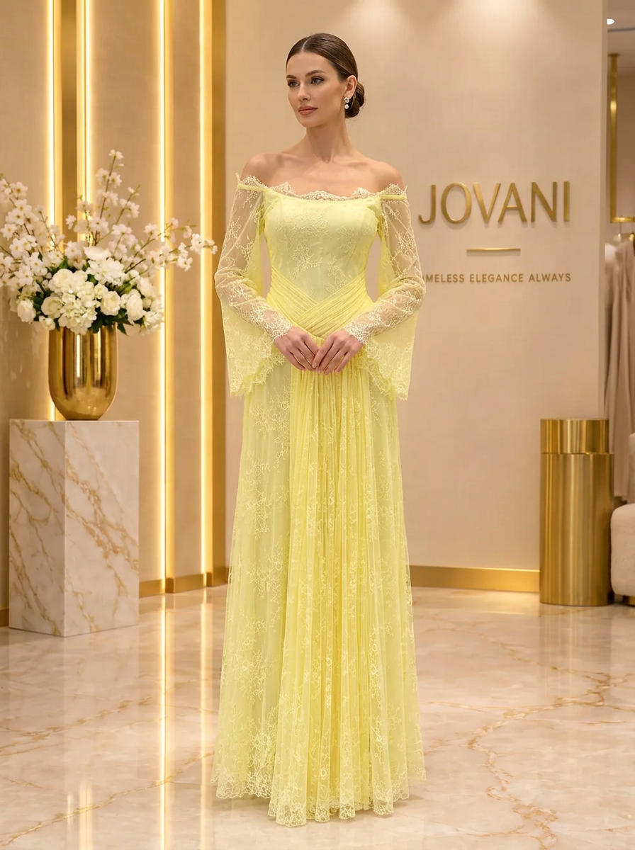 Lemon Lace Draped Panel Gown — view 1