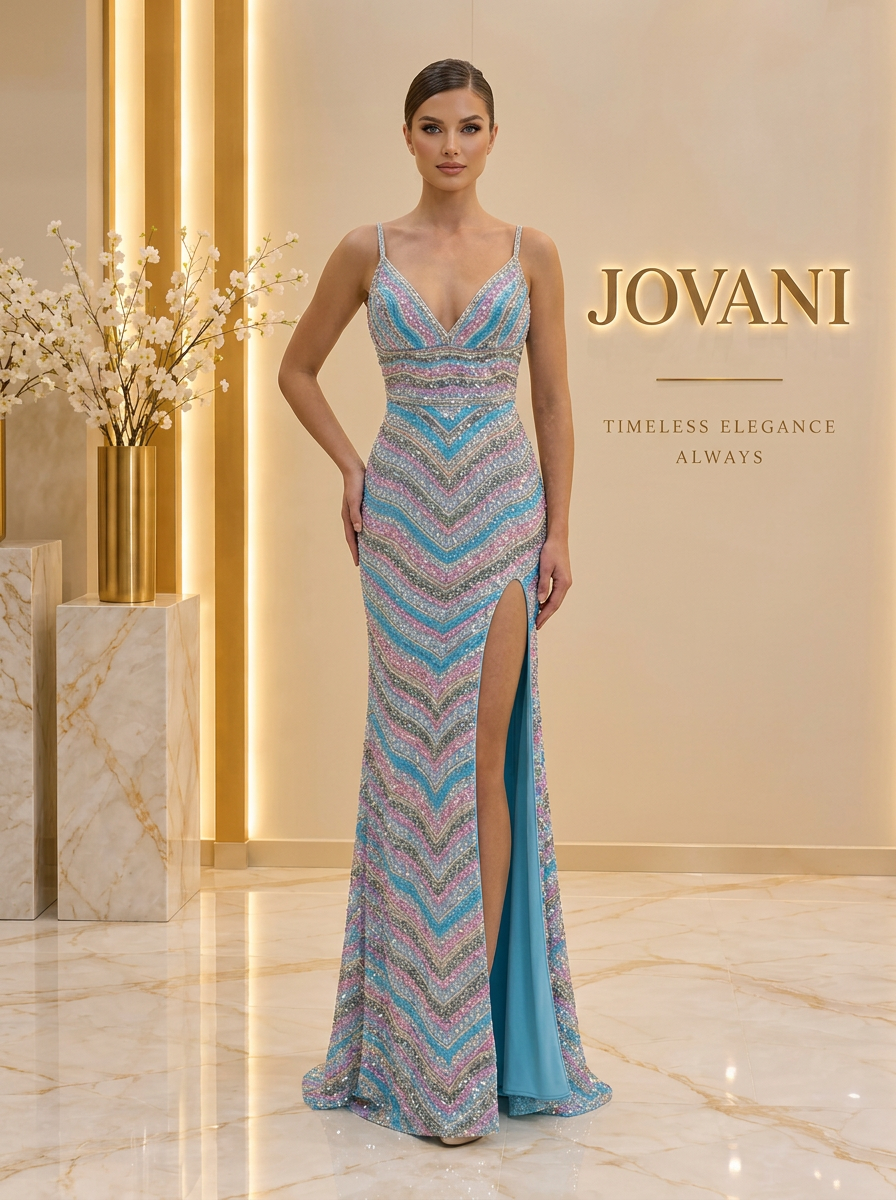 Multicolor Chevron Sequin Gown — view 1