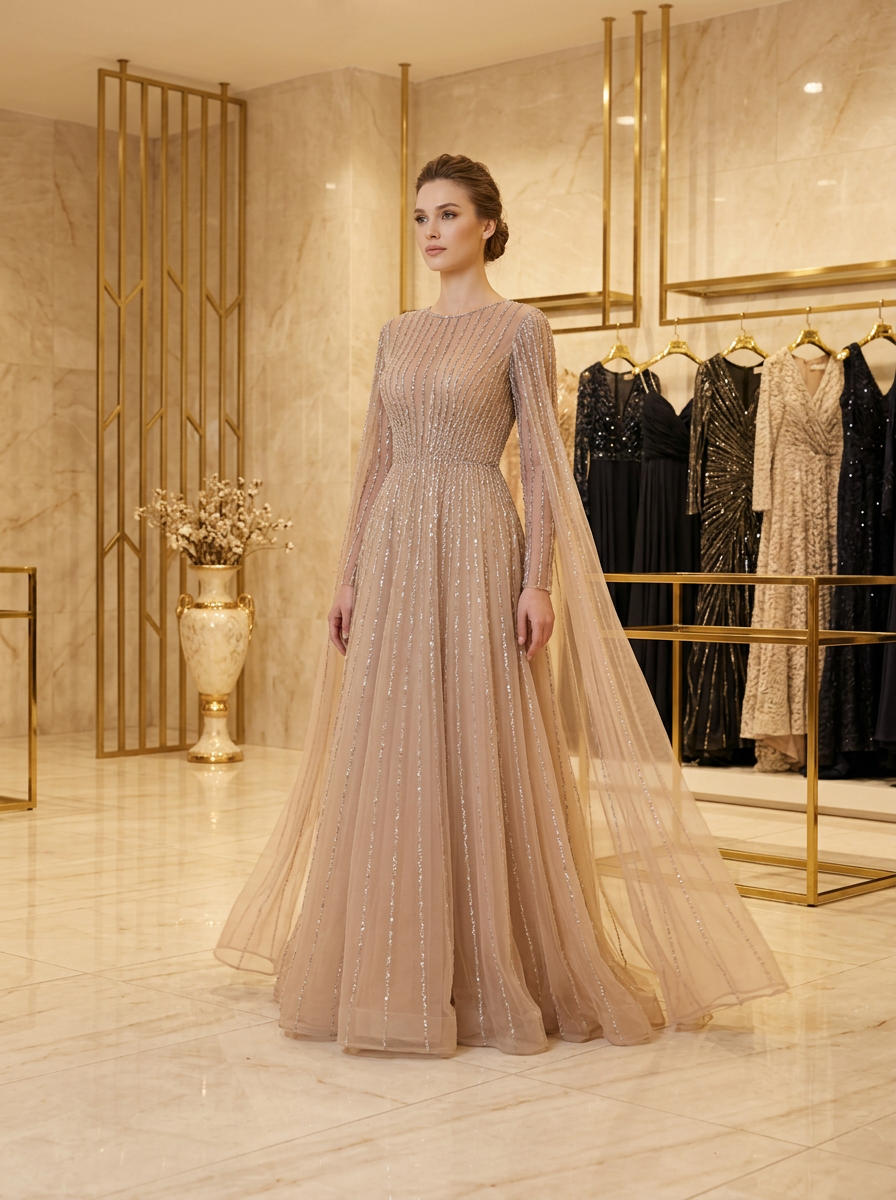 Nude Glitter Stripe Gown — view 1