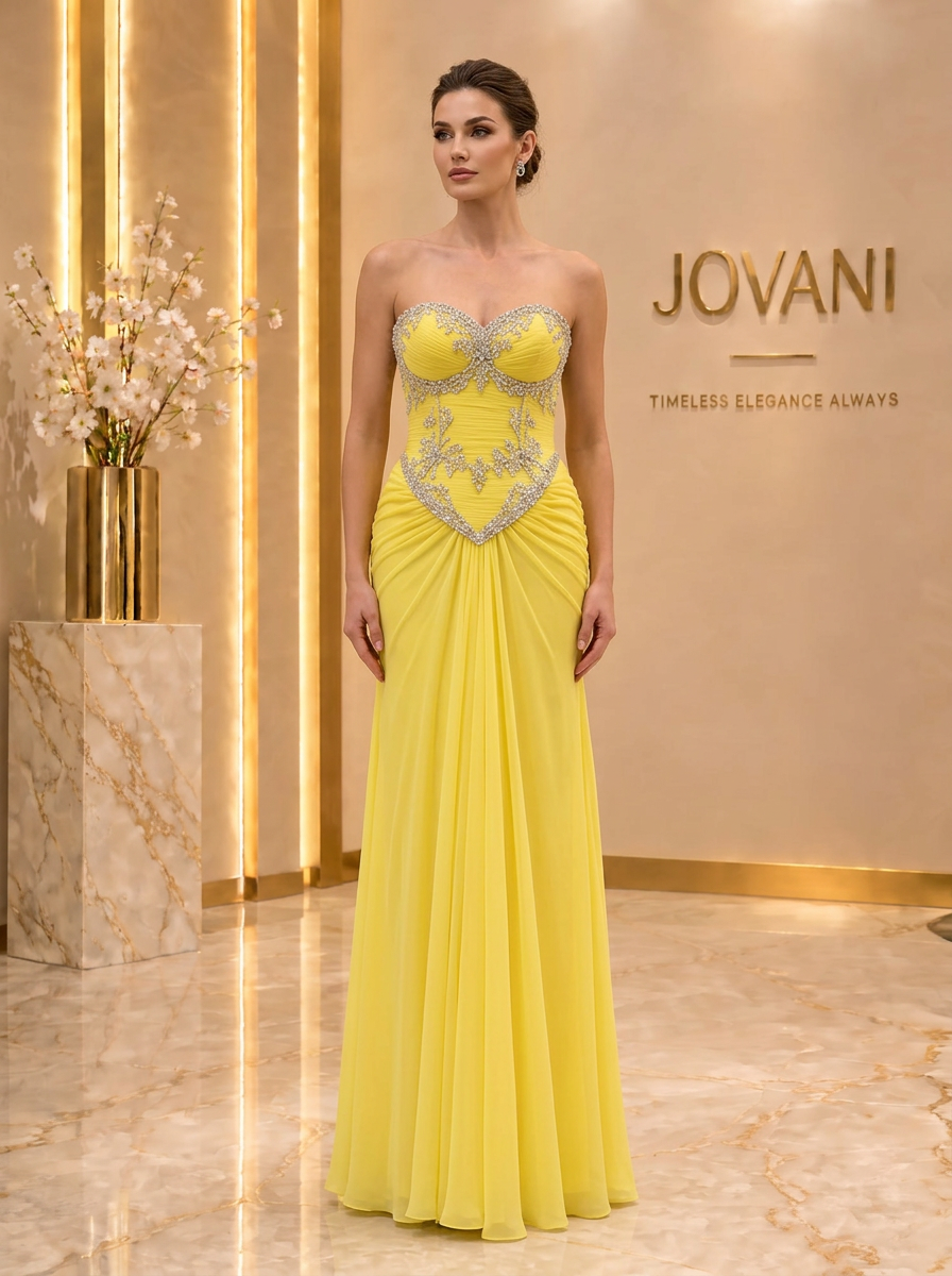Yellow Silver Crystal Corset Gown — view 1