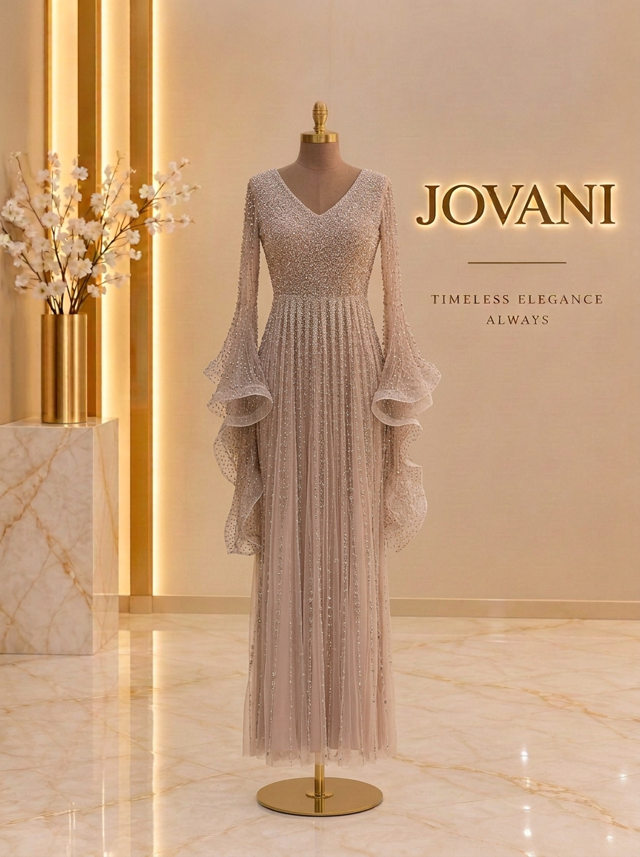 Blush Pearl Ruffle Sleeve Gown
