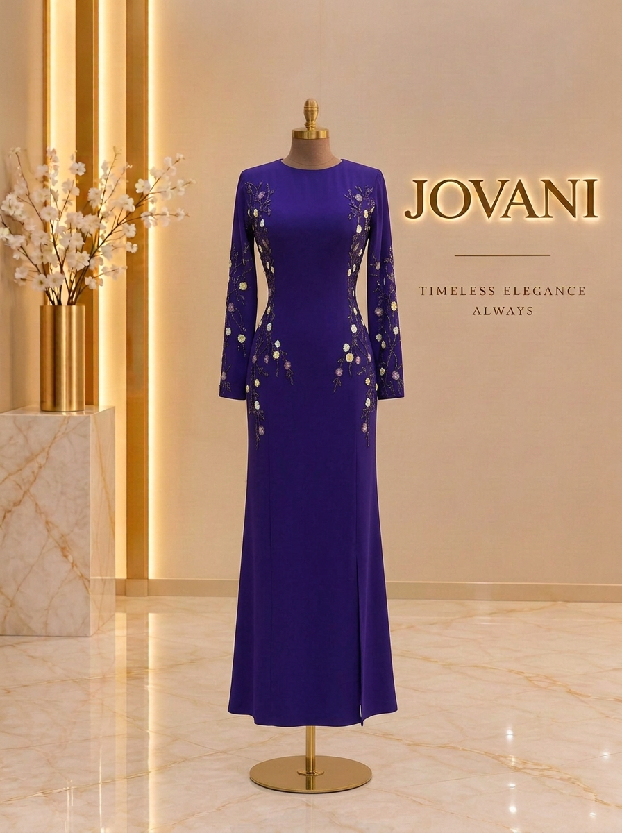 Purple Floral Crepe Gown