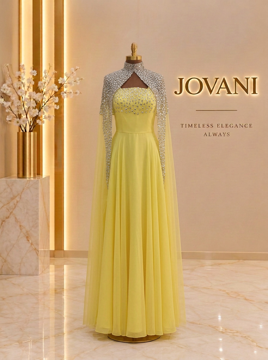 Yellow Crystal Cape Gown