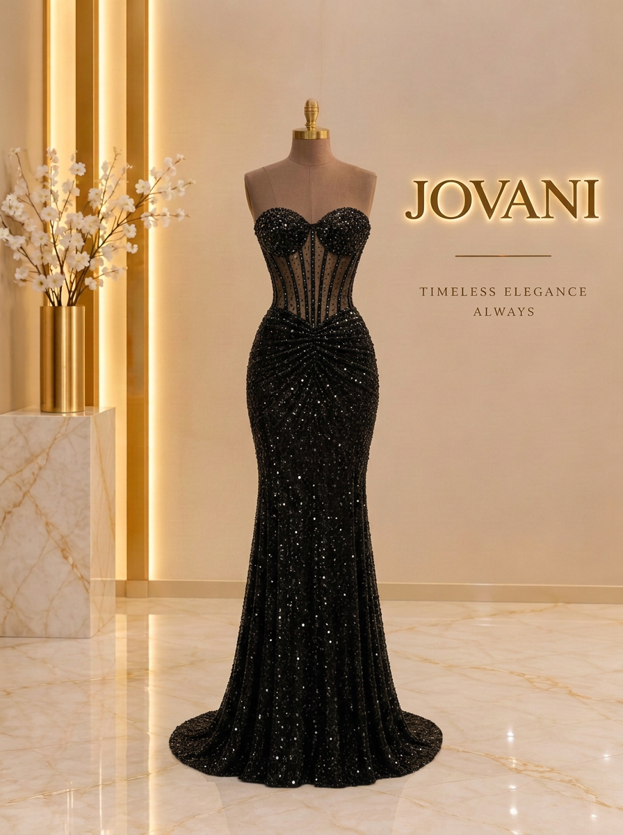 Black Corset Sequin Gown
