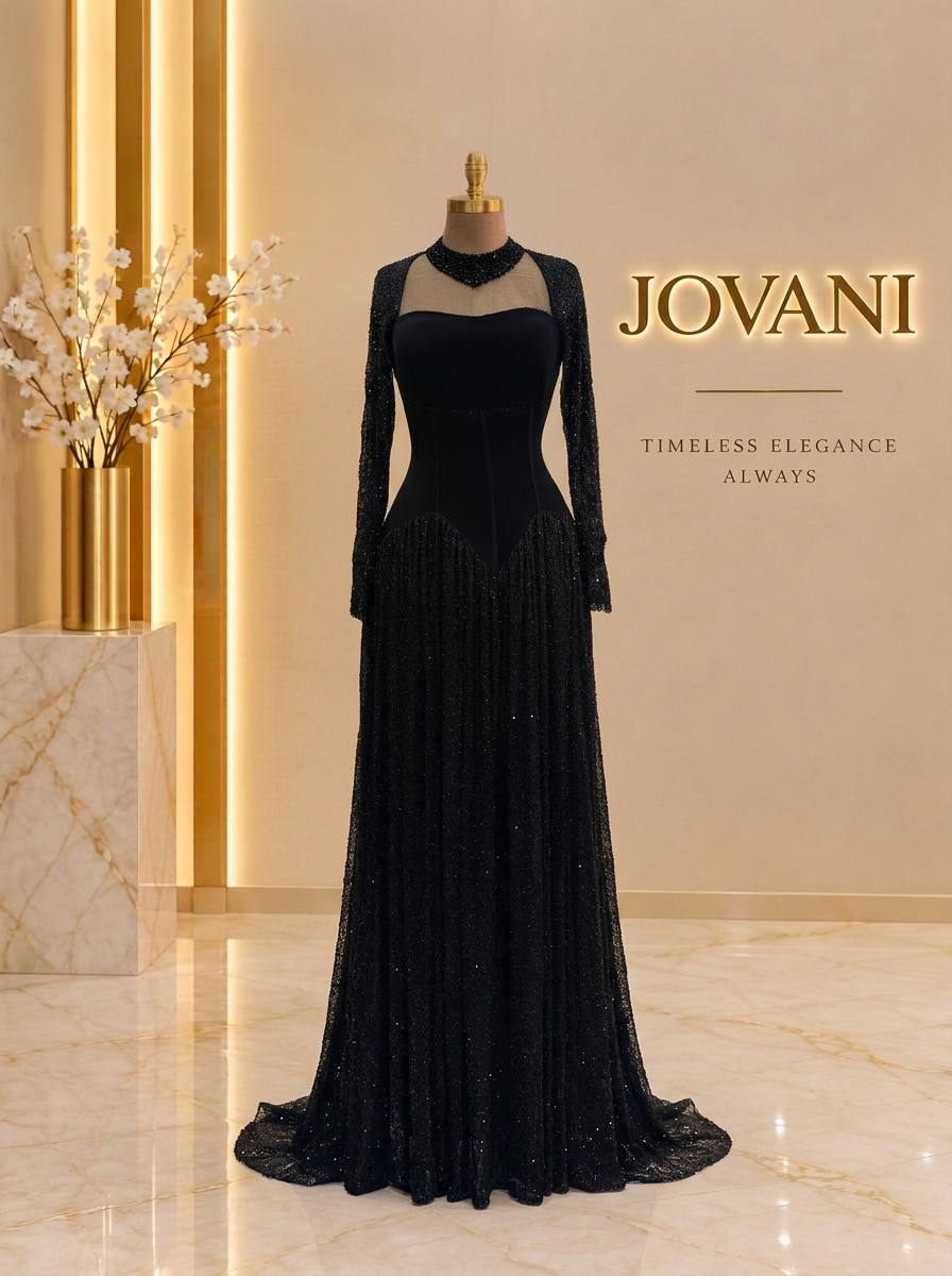 Black Glitter Corset Gown