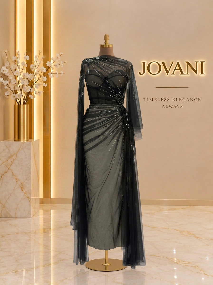Black Illusion Cape Gown