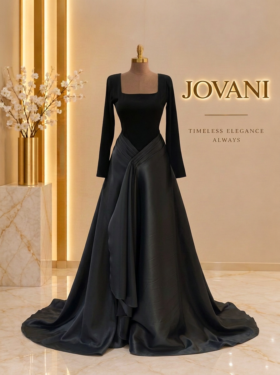 Black Satin Drape Gown