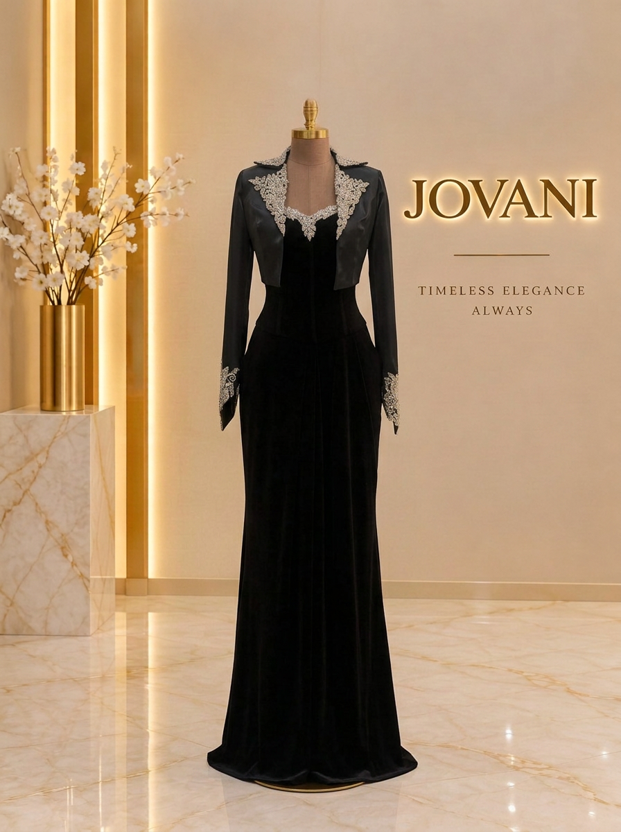 Black Velvet Crystal Gown