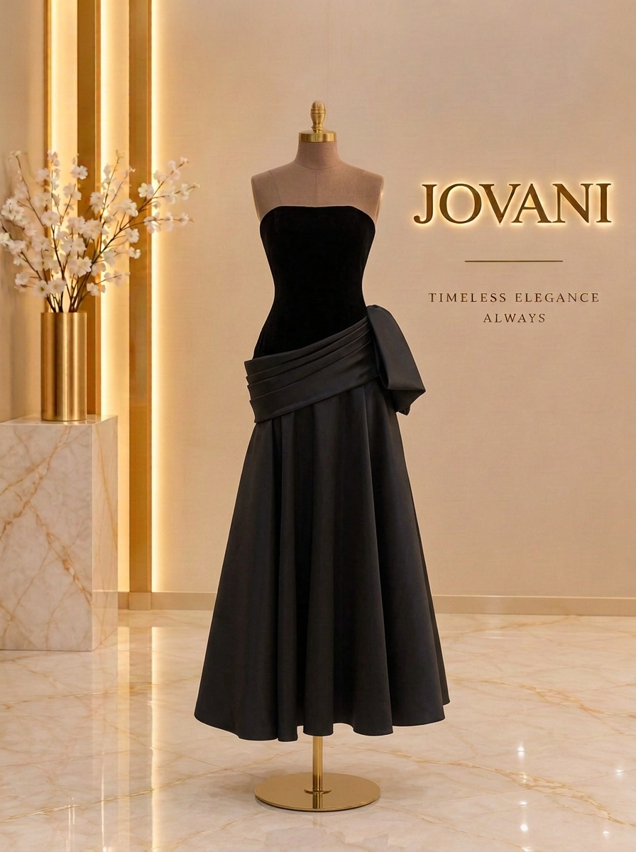 Black Velvet Satin Bow Gown