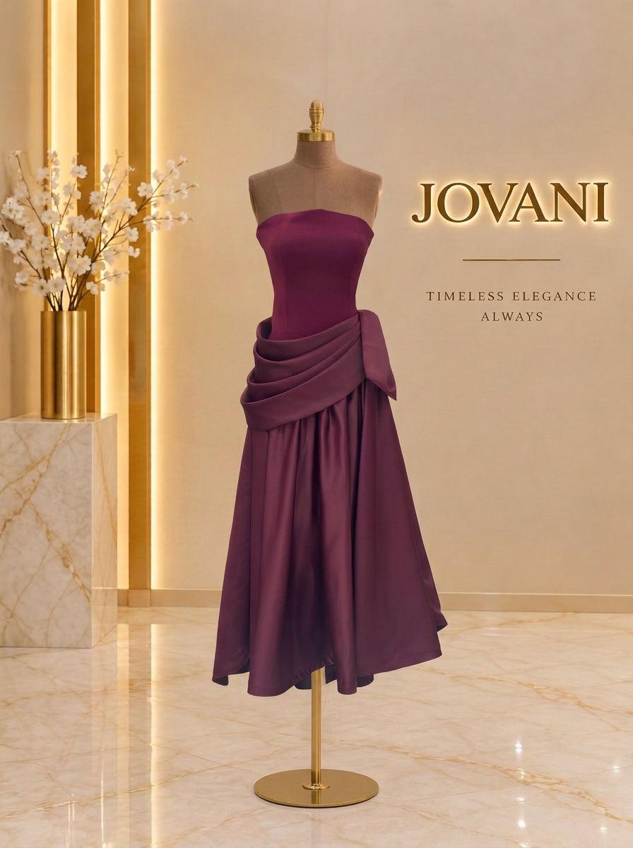 Burgundy Satin Midi Gown