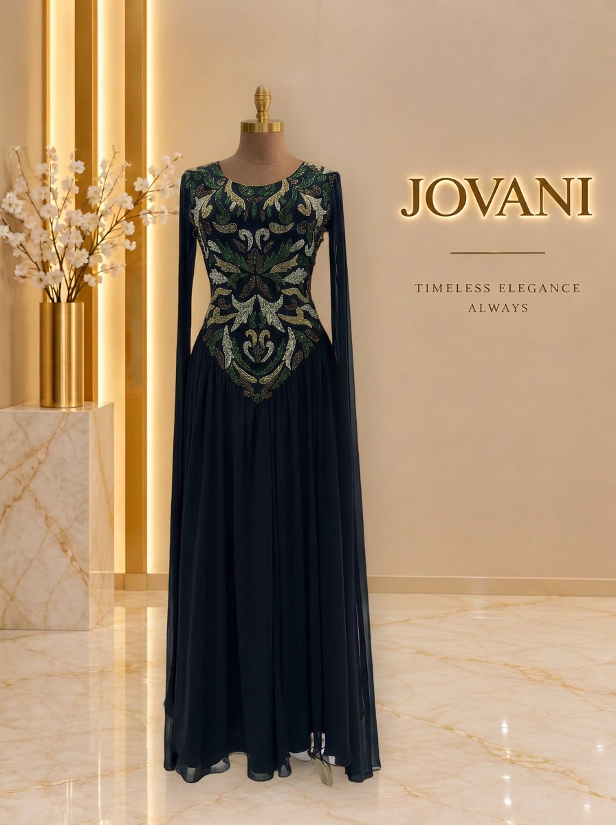 Emerald Baroque Cape Gown