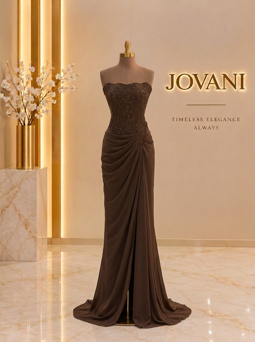 Espresso Beaded Drape Gown