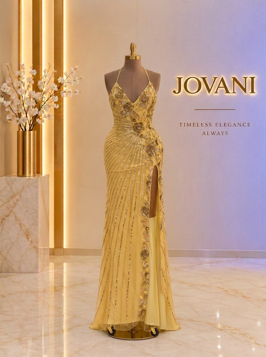 Gold Floral Embroidered Gown