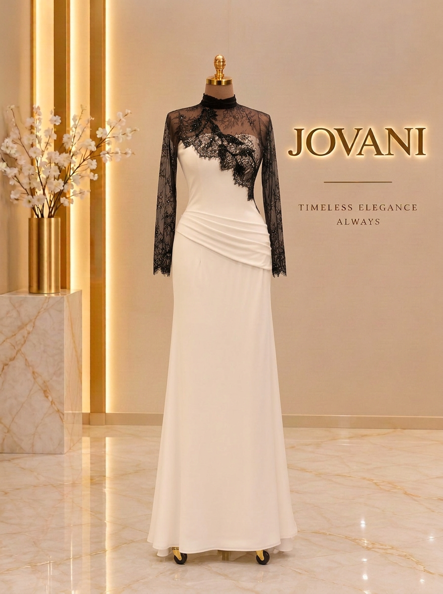 Ivory & Black Lace Gown
