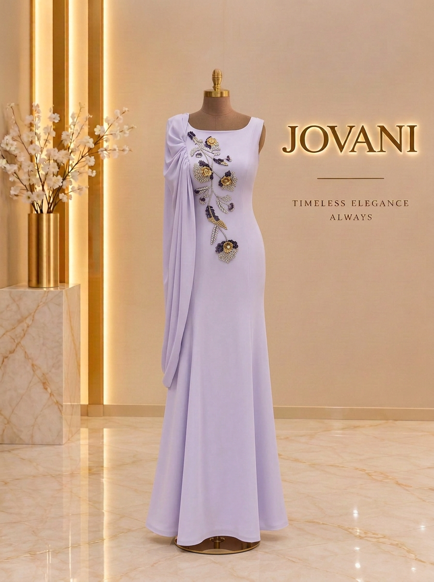 Lavender Floral Drape Gown