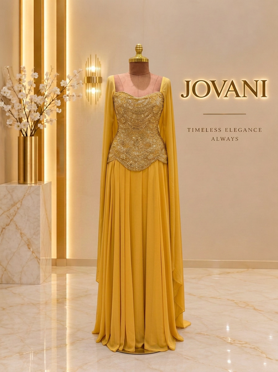 Marigold Gold Cape Gown