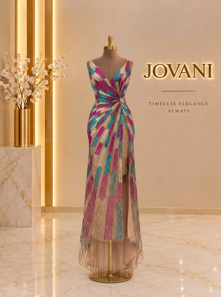 Multicolor Sequin V-Neck Gown