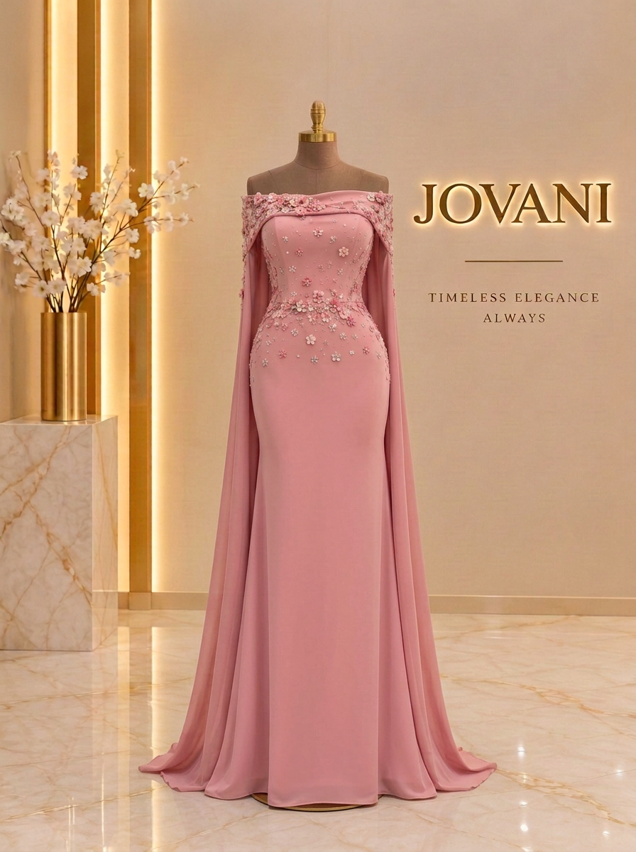 Pink Floral Cape Gown