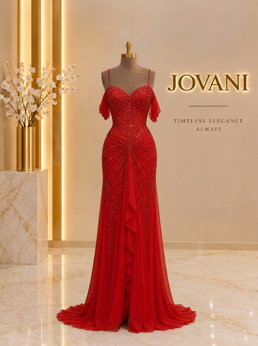 Red Beaded Chiffon Gown