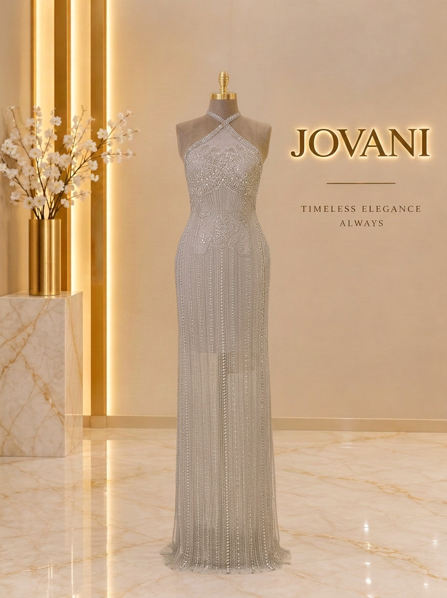 Silver Crystal Halter Gown