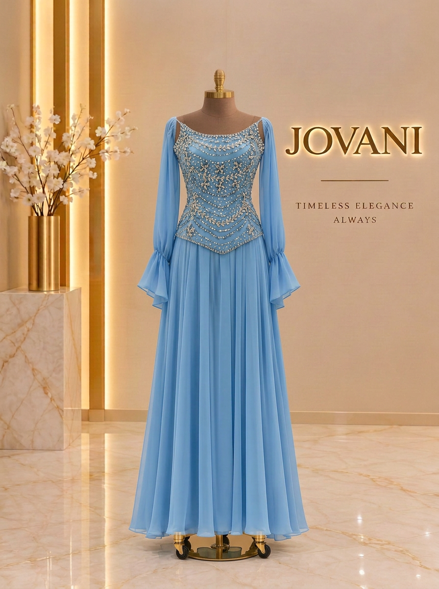 Sky Blue Pearl Chiffon Gown