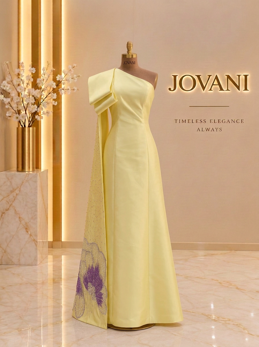 Yellow Bow Cape Gown