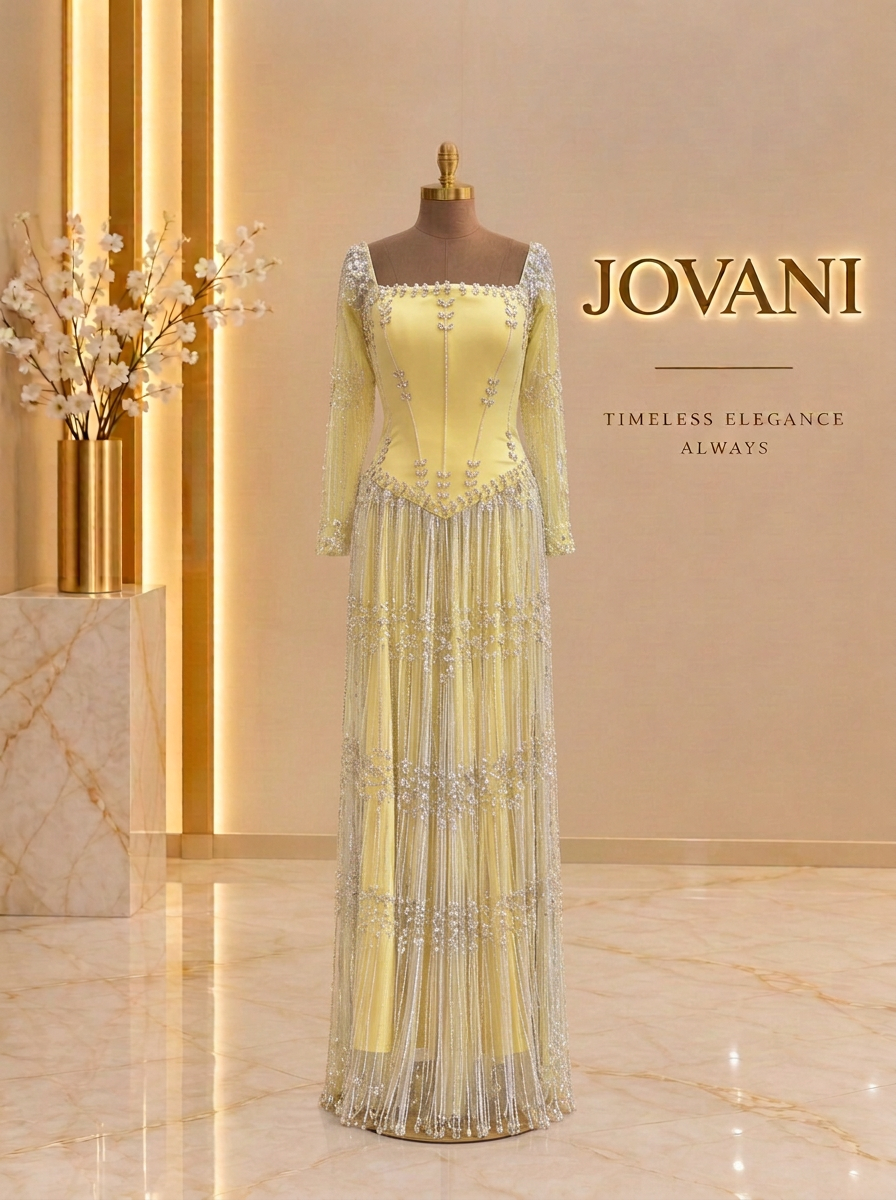 Yellow Crystal Fringe Gown